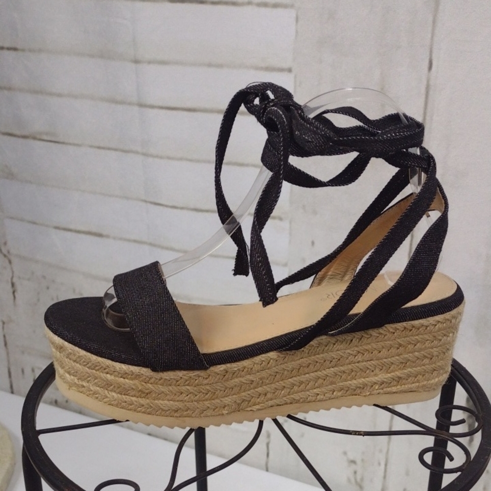 Samilor Black Denim Espadrille Platform Sandals Size 8